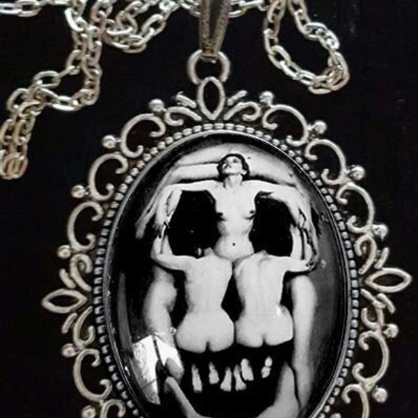 Skull Illusion Dali Large Antique Silver Pendant Brooch Necklace Earrings In Voluptas Mors