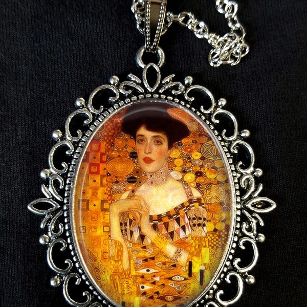 Gustav Klimt Portrait of Adele Bloch-Bauer Large Antique Silver Pendant Necklace Earrings The Lady in Gold The Woman in Gold Symbolism Art