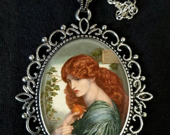 Rossetti Proserpine Large Antique Silver Pendant Necklace Earrings Pre-Raphaelite Red Auburn Hair 1882