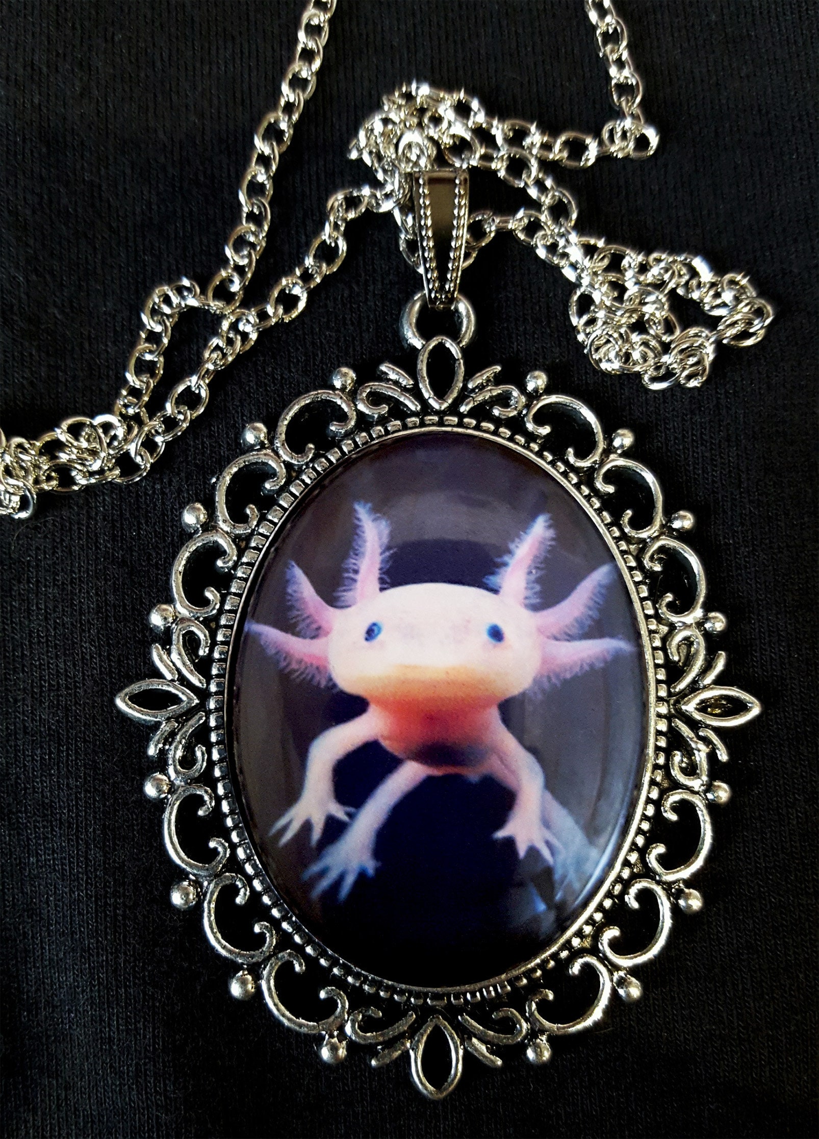 Black necklace – string, salamander theme