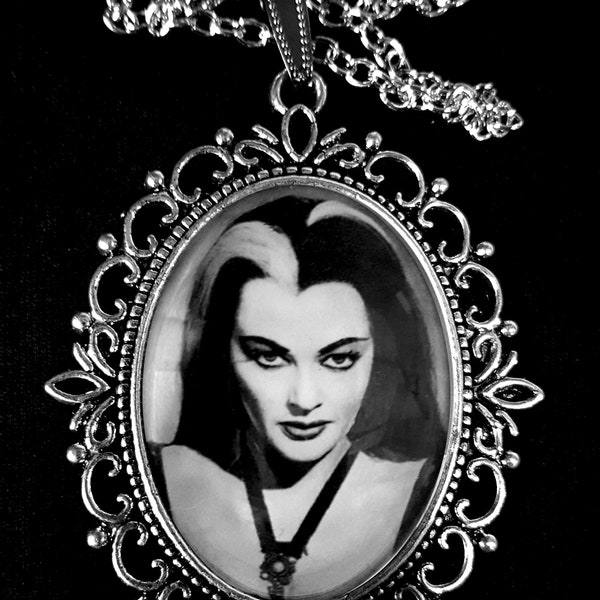 Lily Munster Large Antique Silver Pendant Necklace Earrings Goth 1960s Cult TV The Munsters