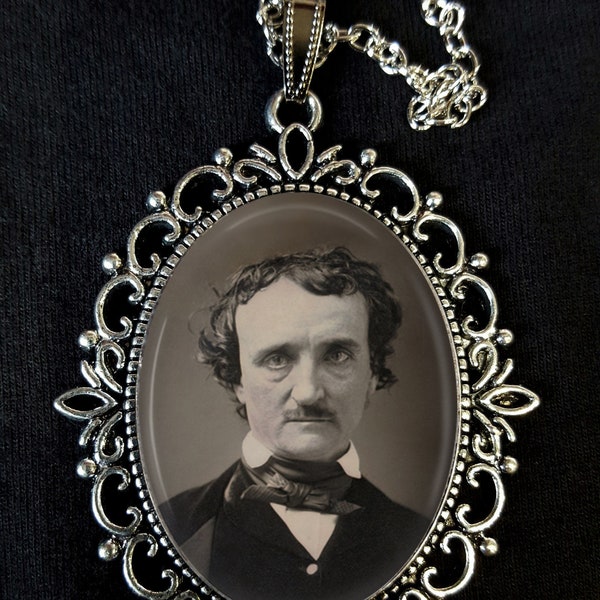 Edgar Allan Poe Large Antique Silver Pendant Necklace Earrings Cufflinks Brooch 19th Century Author Victorian The Raven