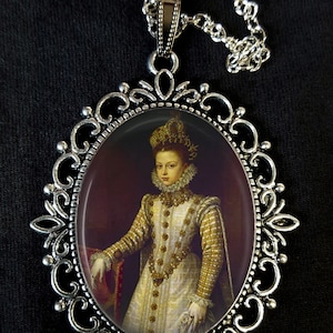 Infanta Isabel of Spain Clara Eugenia by Sanchez Coello 1577 Large Antique Silver Pendant Necklace Earrings Felipe II Daughter