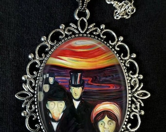 Edvard Munch Anxiety Large Antique Silver Pendant Necklace Earrings Artist 1894 The Scream