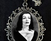 Vampira Large Antique Silver Pendant Necklace Earrings 50s Horror Goth TV Plan 9 Outer Space Movie