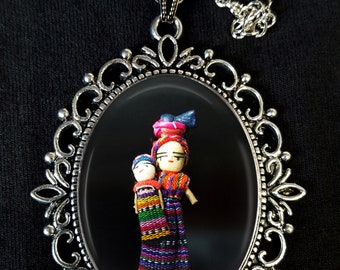 Worry Doll Large Antique Silver Pendant Necklace Earrings Cufflinks Brooch Mexico Guatamala Muneca Quitape Mayan Traditional Muñeca