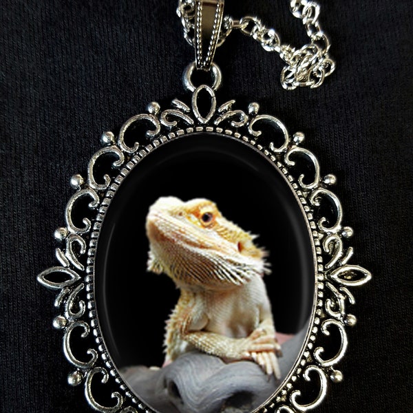 Dragon barbu Grand Antique Argent Pendentif Collier Boucles d’Oreilles Broche Boutons de Manchette Lézard Reptile Léopard Gecko