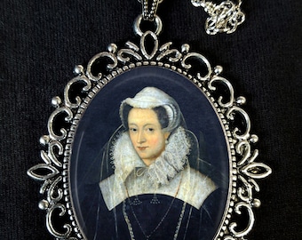 Mary Queen of Scots Large Antique Silver Pendant Necklace Earrings Cufflinks Mary Stuart Mary I of Scotland