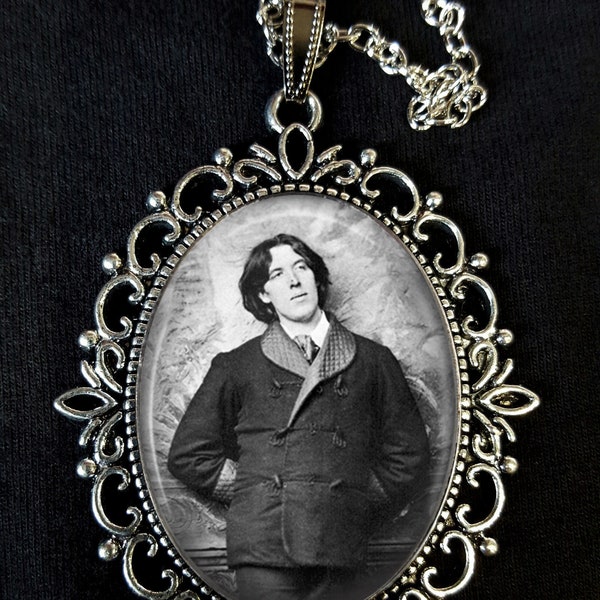 Oscar Wilde Large Antique Silver Pendant Necklace Earrings Brooch Cufflinks LGBTQ 19thC Victorian Author Morrissey