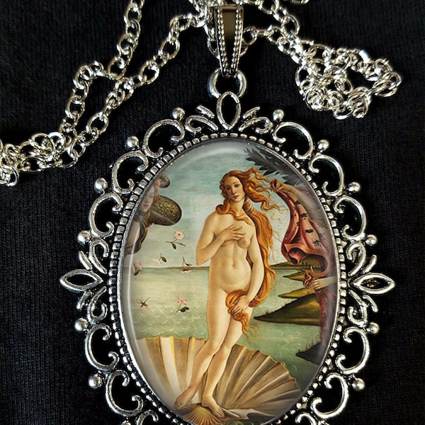 Botticelli Naissance de Vénus primavera portrait idéalisé dame grand pendentif en argent antique collier boucles d'oreilles 15e siècle Renaissance italienne