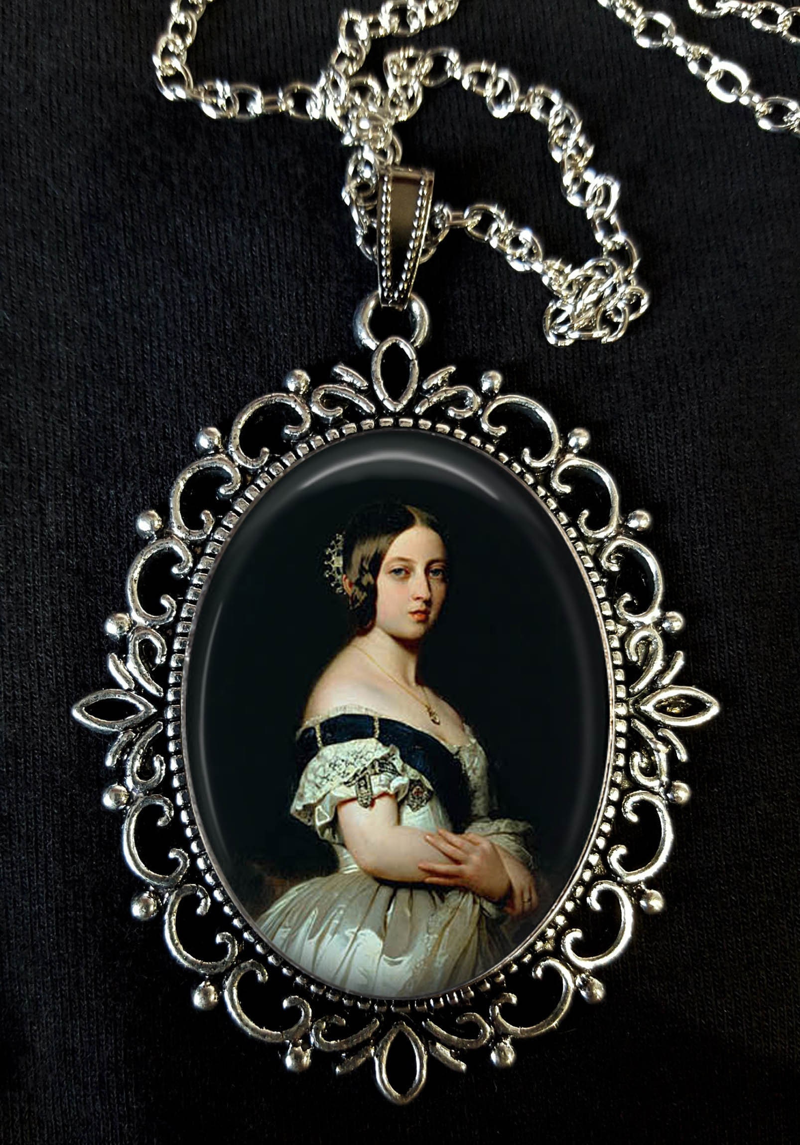 Queen Victoria Large Antique Silver Pendant Necklace Portrait Earrings Franz Xaver Winterhalter Official Portrait 1842 Neo rococo Etsy Australia