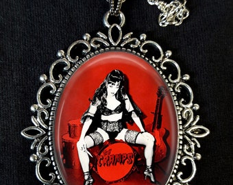 The Cramps Antiekzilveren hanger ketting oorbellen Poison Ivy Psychobilly Bad Girl Gravest Tribute