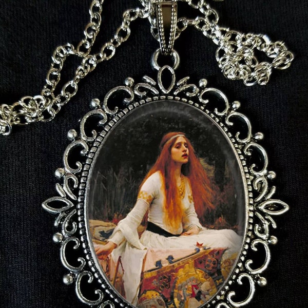 Lady of Shalott J.W. Waterhouse Large Antique Silver Pendant Necklace Earrings Pre-Raphaelite Lake