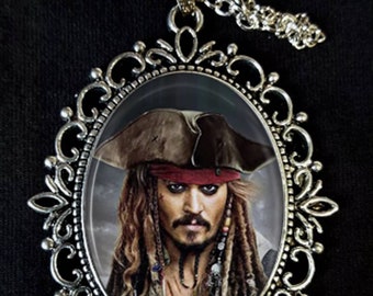 Johnny Depp, grande collana con ciondolo in argento antico, orecchini, Sweeney Todd, Edward mani di forbice, Jack Sparrow
