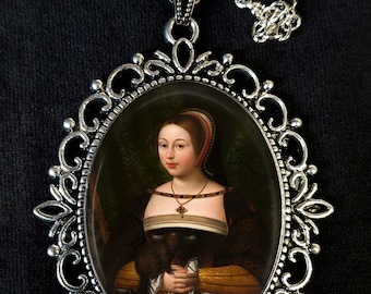 Margaret Tudor Queen of Scotland Large Antique Silver Pendant Necklace Earrings Daniel Mytens 16th Century Tudor