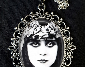 Theda Bara Large Antique Silver Pendant Necklace Brooch Earrings Cufflinks Cleopatra The Vamp Silent Movie Star