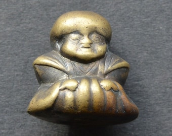 Antique Meiji Period Ojime Bead, Mixed Metal Buddha. Japanese Netsuki