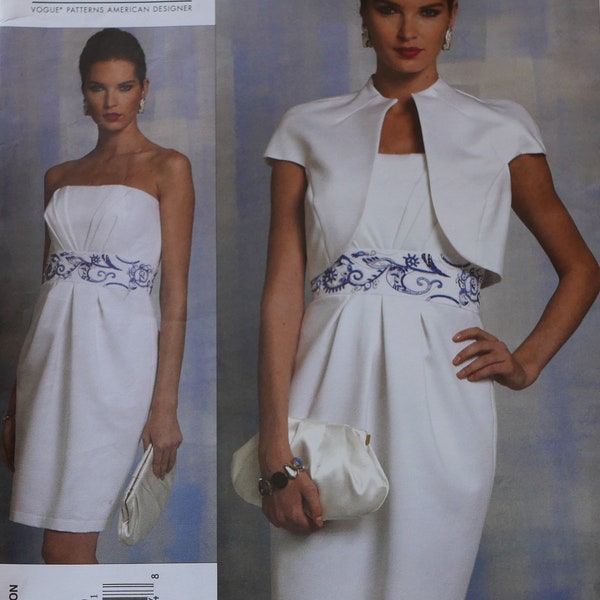 Patron de robe bustier et boléro, Vogue 1154, Styliste américain Badgley Mischka, taille 6-8-10-12, (France: 34-36-38-40)