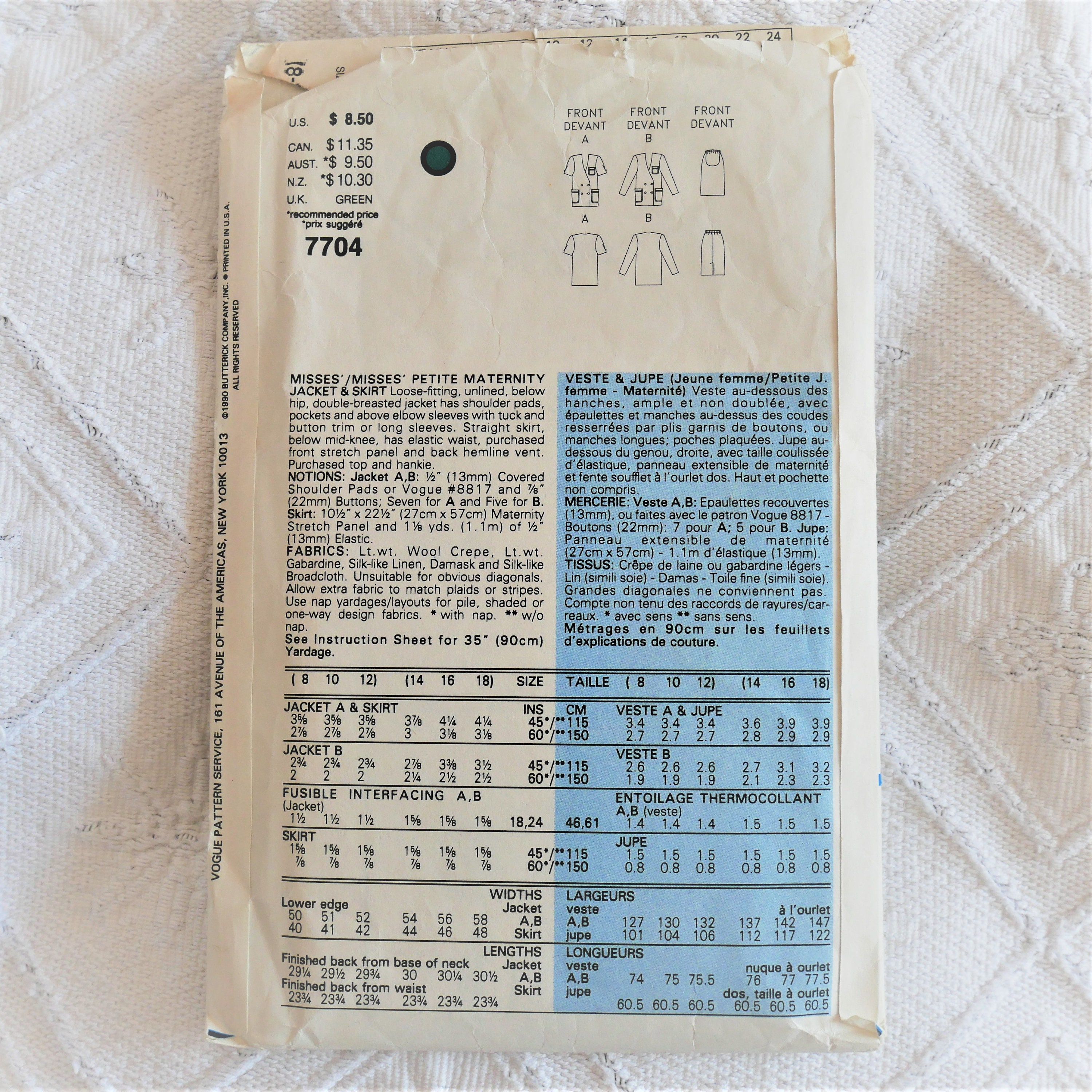Maternity Business Suit Sewing Pattern, Very Easy Vogue Pattern 7704 ...