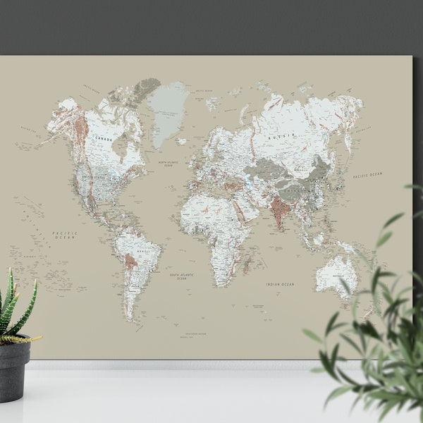 Soft green Printable world map, Map of the World large downloadable print, Digital map download