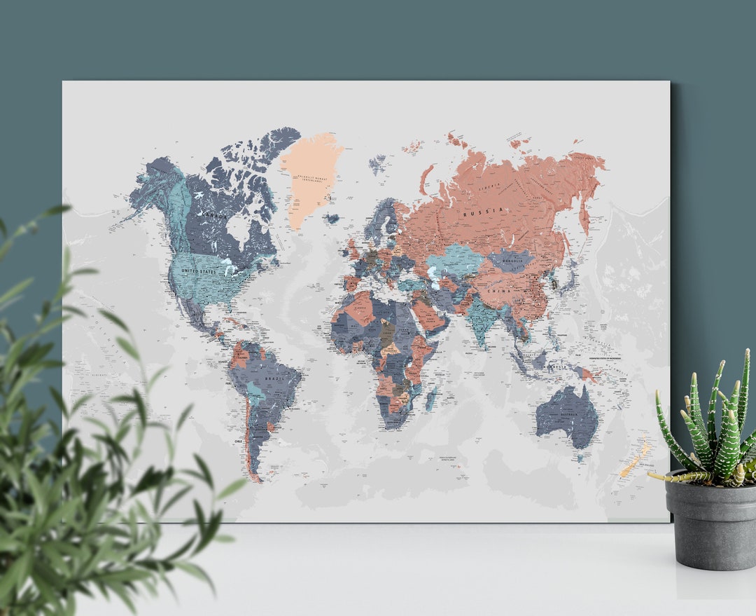Blue World Map printable Art, Map of the World Large Downloadable Print ...