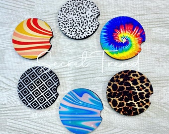 Set di 2 sottobicchieri per auto con stampa leopardata, sottobicchieri per portabicchieri leopardati, accessori per auto carini, decorazioni per auto di tendenza.