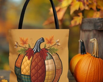 Patchwork Faux Quilted Pumpkin Tote Bag Fall Market Bag Fall Gift For Her Bag Thanksgiving Reusable Tote Shopping Bag