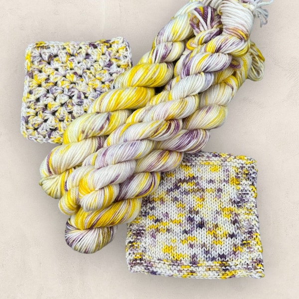 4 Ply DK Yarn 20g 10g Mini Skein Hand Dyed Wool Nylon Yellow Lilac Scrappy Projects Build Blanket Granny Squares Socks Hats Amigurumi M10