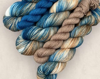Hand Dyed Merino Wool Nylon Sock Yarn Set: Indigo Drift Variegated