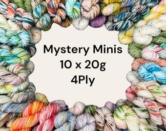 4 Ply Yarn 10 X 20g Mystery Minis Hand Dyed SW Fingering Weight Merino Wool Nylon Knitting Crochet Hobby Craft Bundle