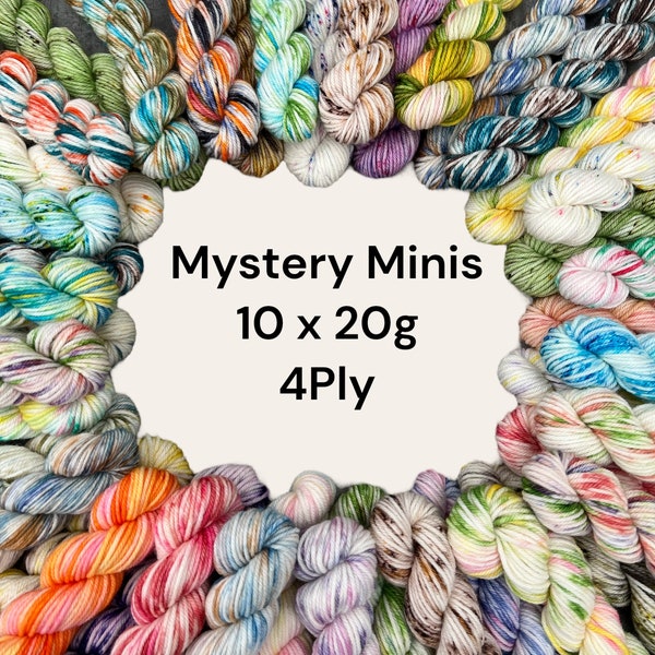 4 fils de fil 10 x 20 g Mystery Minis teint à la main SW doigté poids laine mérinos Nylon à tricoter Crochet hobby artisanat lot