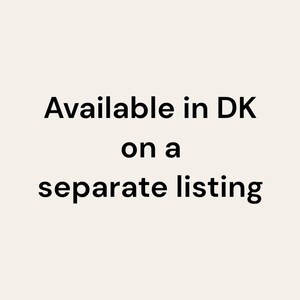 May include: Image featuring the text "Available in DK on a separate listing" in black against a cream backdrop. The text is centrally aligned and uses a sans-serif typeface.
