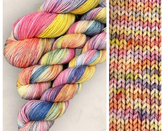 4 Ply / DK Yarn Hand Dyed Super Wash Merino Wool Nylon 100g or 50g Skein Tropical Sunset Variegated