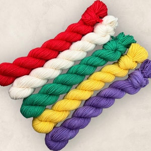 4 Ply 5 x 20g Mini Skein Set Yarn Pack Hand Dyed SW Merino Wool Nylon Festival Bundle Semi Solid Tonal Sock Knitting