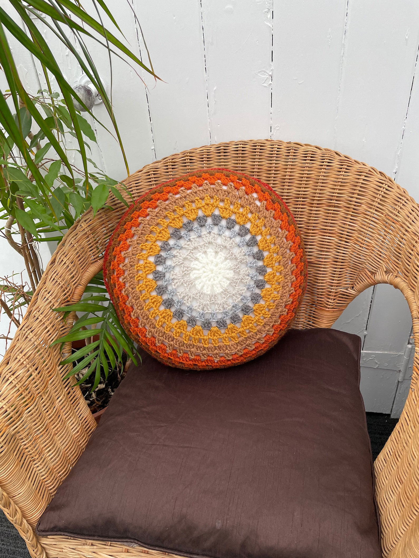 Round Cushion Pillow 16 Handmade Crochet Vintage Retro Etsy
