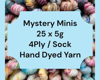 4 Ply Sock Yarn 25 X 5g Mystery Mini Skein Mix Colour Hand Dyed SW Merino Wool Nylon Fingering Weight Knitting Crochet Hobby Craft Bundle