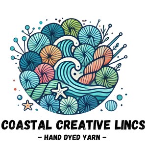 May include: Coastal Creative Lincs - Hand Dyed Yarn - A colorful illustration of yarn balls, waves, and starfish.