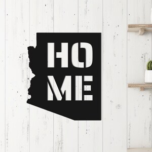Enseigne murale d'État de l'Arizona, art mural moderne de A à Z, carte de l'État de l'Arizona, inspiration sud-ouest, style ferme moderne, découpe laser MDF, noir mat