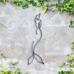 Mermaid Wire Wall Hanging decor, Handmade with Single Wire, 15&quot; & 11&quot; with options, Elegant Bathroom Decor, Modern Wall Hanging