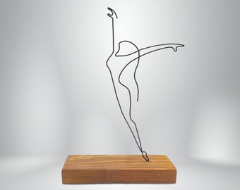 Figurine d'art en fil de fer patineuse artistique, fil de fer fabriqué sur une seule ligne, décoration minimaliste, décoration de table, art artisanal, corps abstrait patinage artistique