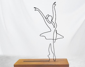 Wire Ballerina Dancing Sculpture Handmade Figurine Gift