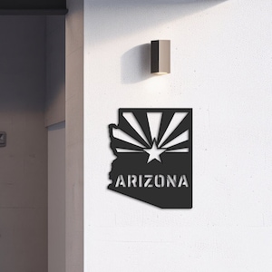 Décoration murale de l'État de l'Arizona, art mural moderne de Z, carte de l'État de l'Arizona, inspiration sud-ouest, style ferme moderne, découpe laser MDF, noir mat