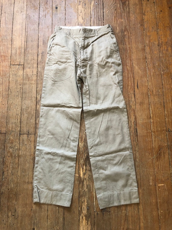 1950s Deadstock Beige Cotton Military Pants 28