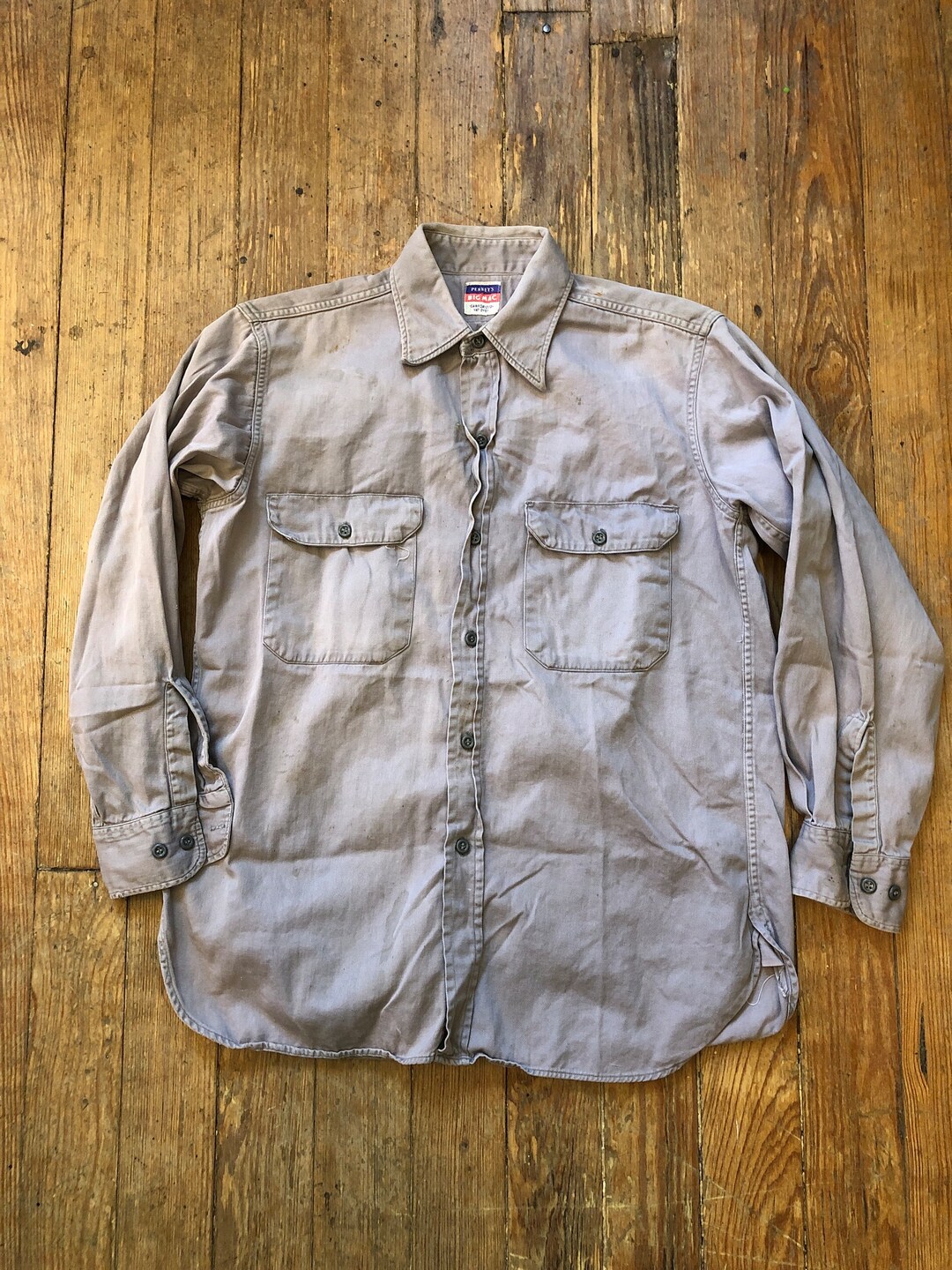 Vintage 1950'S Big Mac long-sleeved work shirt, size M, men's unclear Beige type Vintage Second Hand