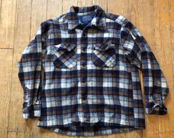 1960s Loop Collar Pendleton Plaid Shirt Small