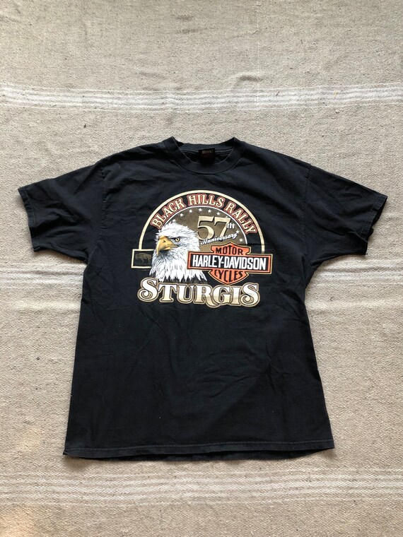 Harley-Davidson Border Pattern Motorcycle T-Shirt, Made in USA, Men's Size XL cotton black type Vintage Second Hand