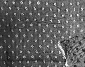 French Viscose yarn dye, reversible crushed fabric, grey jacquard spot, opaque. medium weight fabric, softly crinkled woven poly cotton