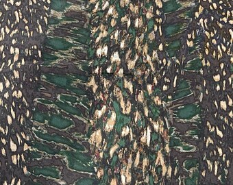 Silk satin chiffon fabric, medium weight, semi opaque quality weight silk, espresso and green  animal print silk, dead stock designer fabric