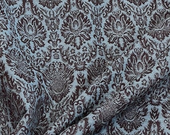 Blue Cotton Jacquard Reversible Fabric, soft French woven medallion, medium weight, home decor fabric, designer jacket fabric, damask