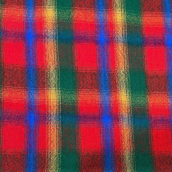 Bright woven plaid Japanese Vintage wool, soft woollen fabric, rare design, unused, excellent condition, 39.5cm wide